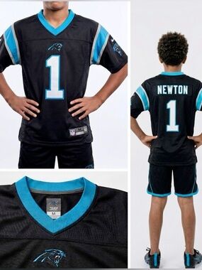 NFL Carolina Panthers Black Mesh Accent Football Jersey #1 Newton Sports Shirt